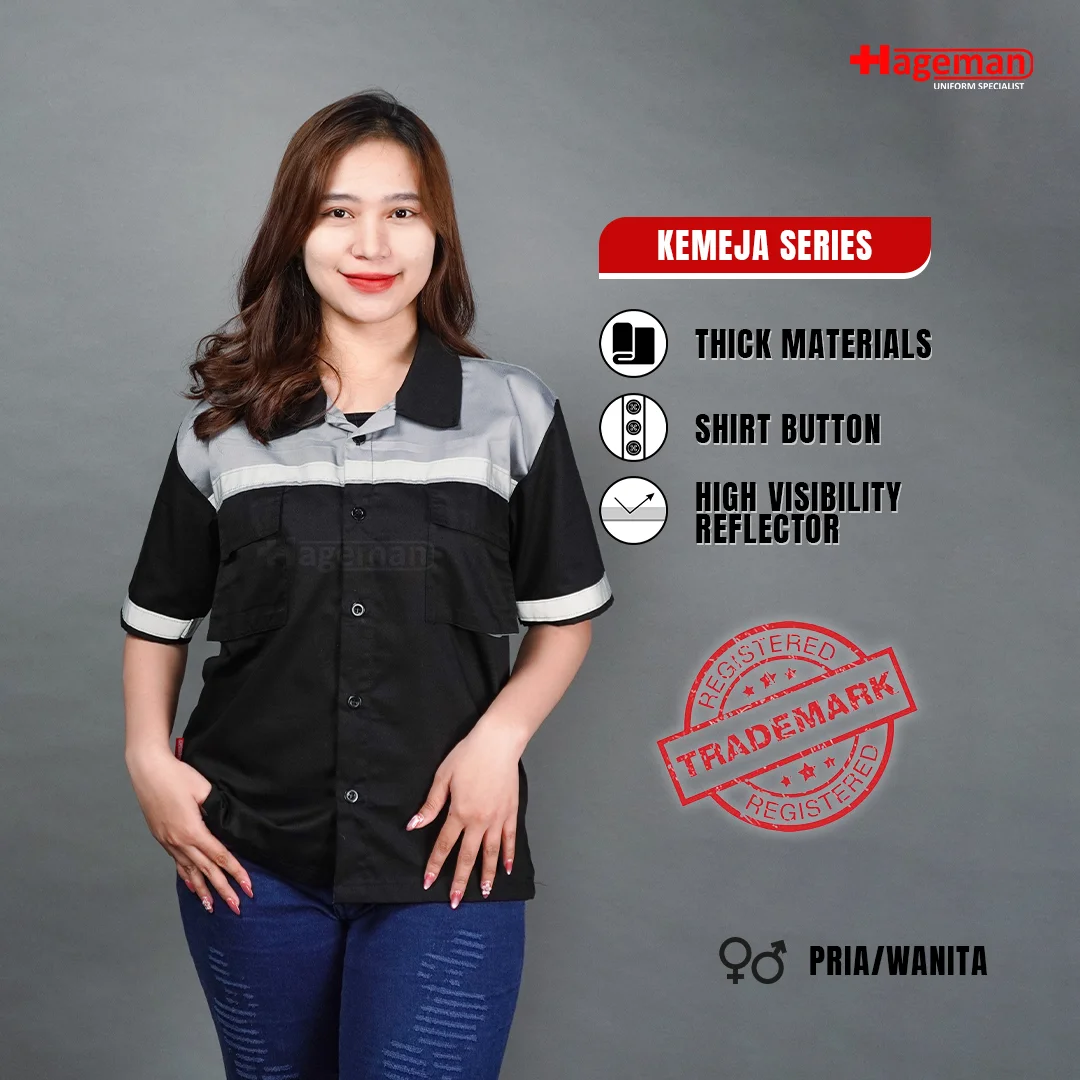 Kemeja Lengan Pendek Abu Hitam