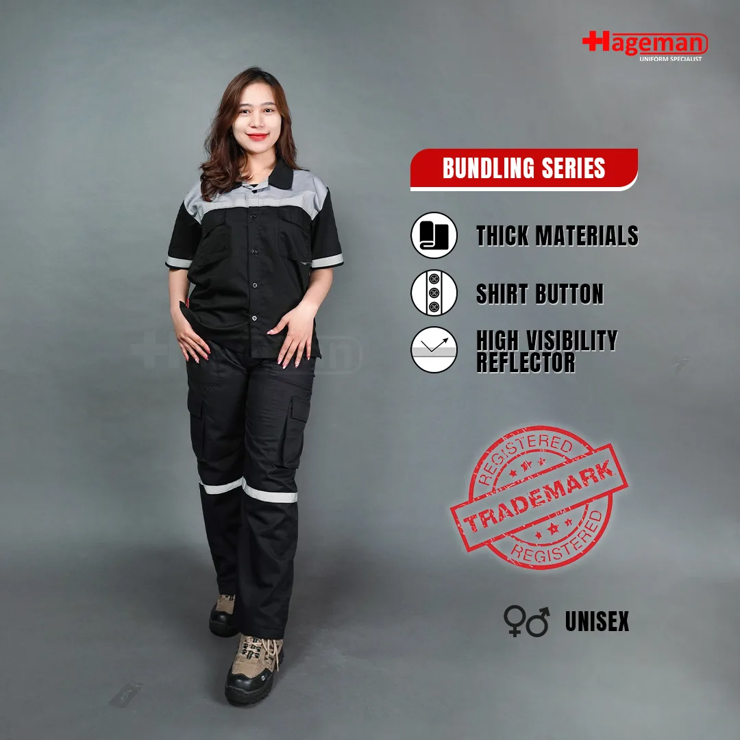 Wearpack Safety Setelan Lengan Pendek HG Hitam-Abu Muda