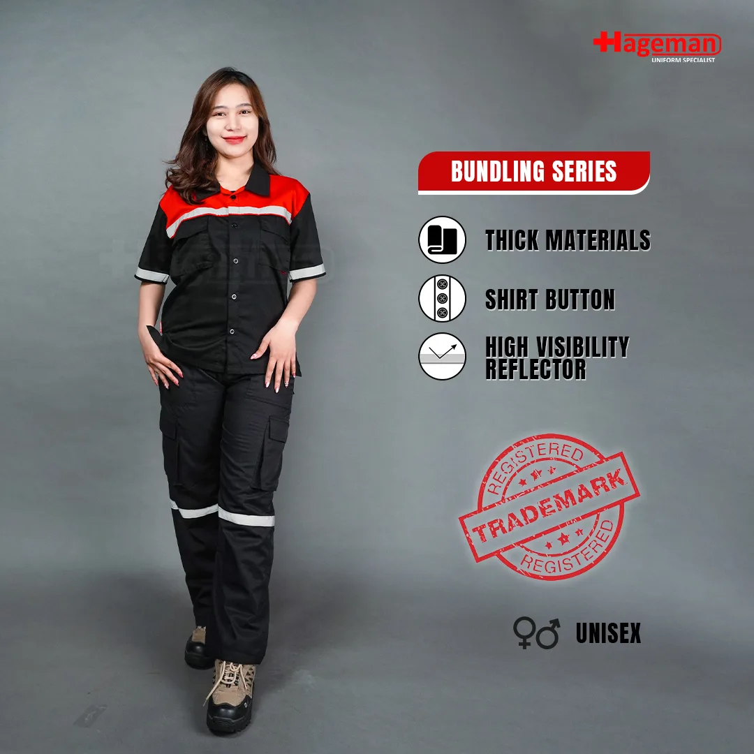 Wearpack Safety Setelan Lengan Pendek HG Hitam-Merah